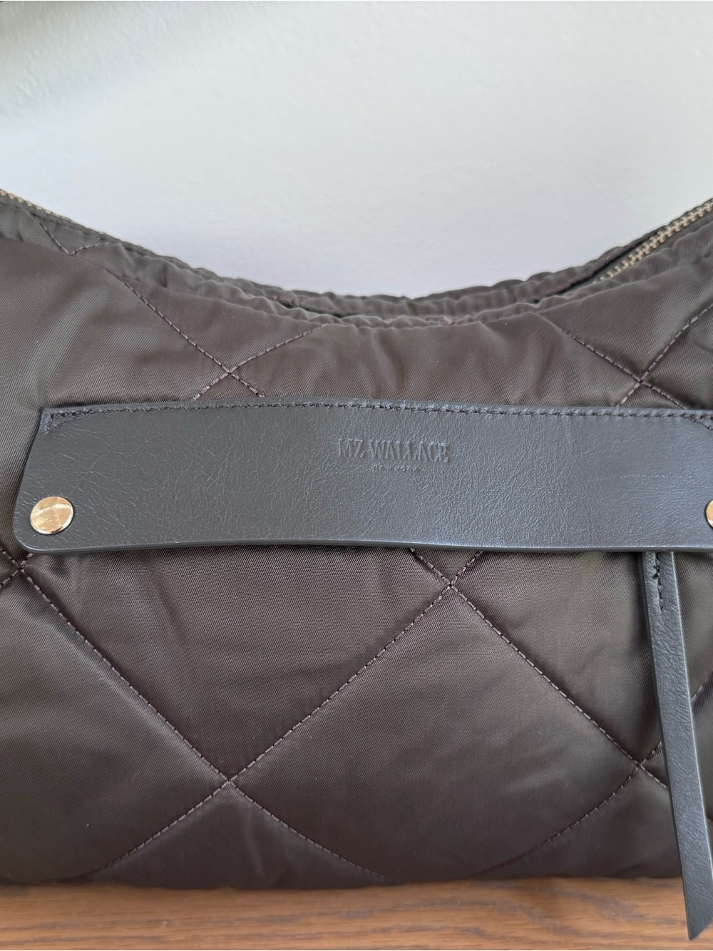 MZ Wallace Quilted Shoulder Bag in Brown with Gold Hardware